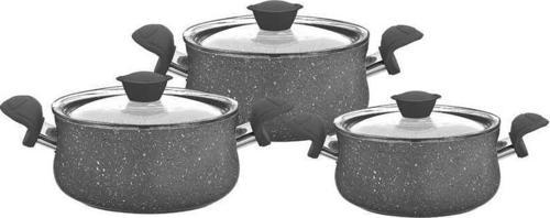 Granit Güveç Set 3lü Granit Mini Tencere Takımı Cam Kapaklı