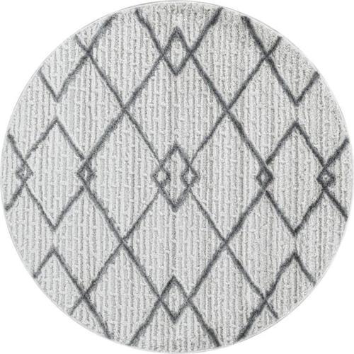 Yuvarlak Modern yumuşak Bukle Taban kabartmalı ızgara desenli Halı Krem Gri