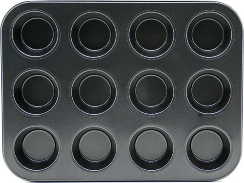 12'li Muffin Kek Kalıbı - Metal - Siyah