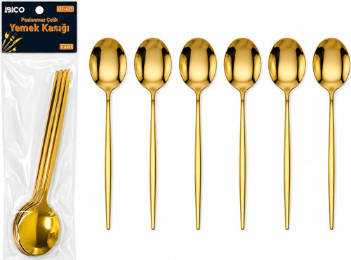 6 Parça Yemek Kaşığı Seti - Gold Renk - Paslanmaz Çelik