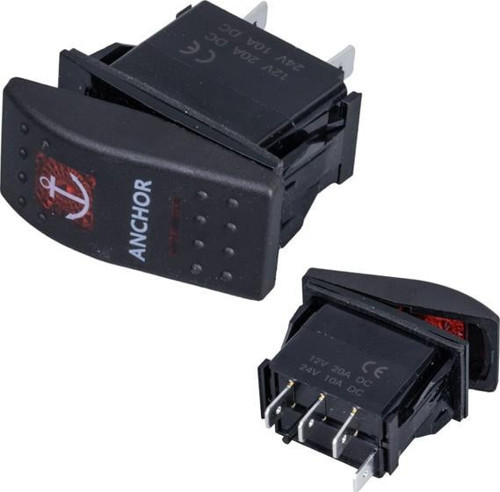 PowerMaster Çapa Irgatı Sembollü Yaylı Işıksız 3 Pinli On-Off 12-24V Marin Switch