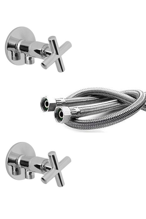 Armatür Klozet Flex Bağlantı Takımı 2 At Flex Hortum 2 Adet Klozet Çubuk Taharet Musluğu
