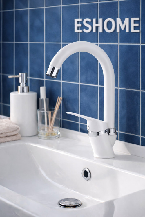 Beyaz Krom Baston Borulu Lavabo Bataryası Banyo Bataryası