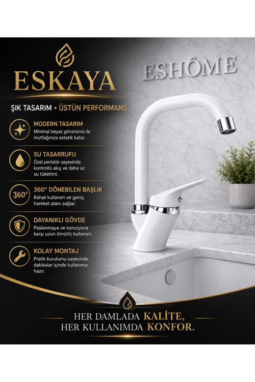 Beyaz Krom Köşe Borulu Banyo Lavabo Bataryası Musluğu