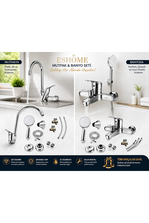Banyo 3 Lü Set Kullanıma Hazır Eksiksiz Banyo - Duş Ve Lavabo Batarya Seti Filtreli Taharet Hediyeli
