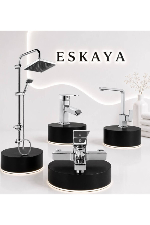 Lüx Premium Kare Robot Duş Seti Krom Kare Banyo-Lavabo-Mutfak Bataryası 4'Lü Set Pirinç Gövde
