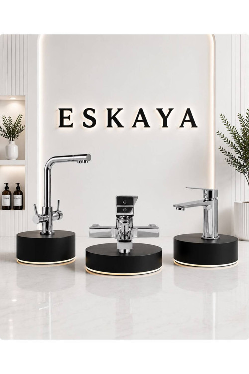 Krom Lüx 3 Yollu Arıtmalı Batarya Lüx Kare Banyo Bataryası Premium Lavabo Bataryası 3'Lü Set
