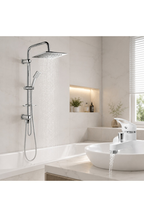 2 Li Set Beyaz Mix Banyo Mutfak Bataryası Yağmurlama Tepe Duş Sistemi
