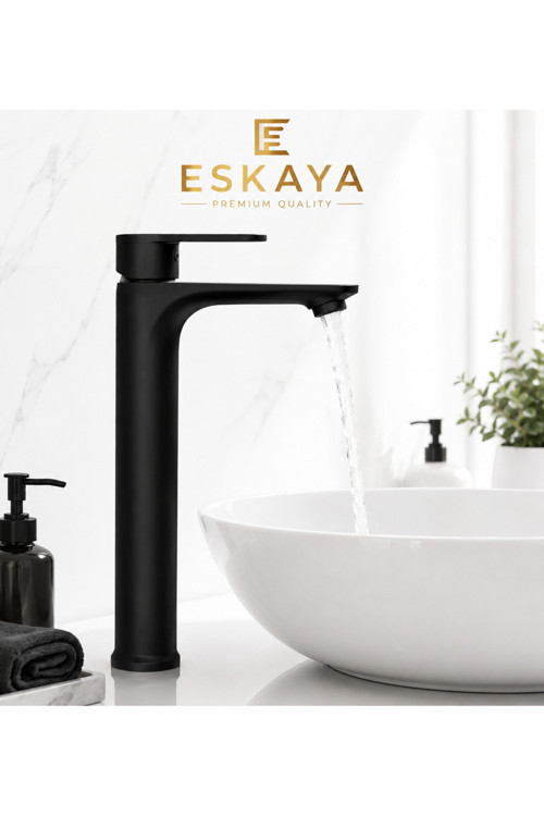 Siyah Çanak Lavabo Bataryası Premium Seri Mat Siyah Sabit Banyo Bataryası