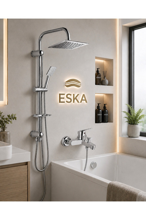 Krom Renk Lavabo Eviye Banyo Duş Robot Sistemi 2 Li Set