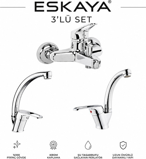 Venedik Serisi Banyo Lavabo Ve Eviye Bataryası Seti Krom Set