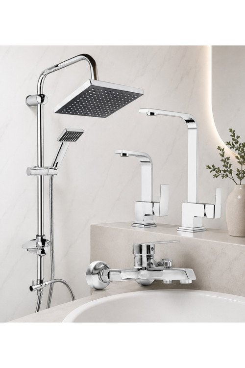 4 Lü Robot Duş Seti Ağır Kare Banyo Lavabo Mutfak Bataryası 4 Lü Set Garantiili