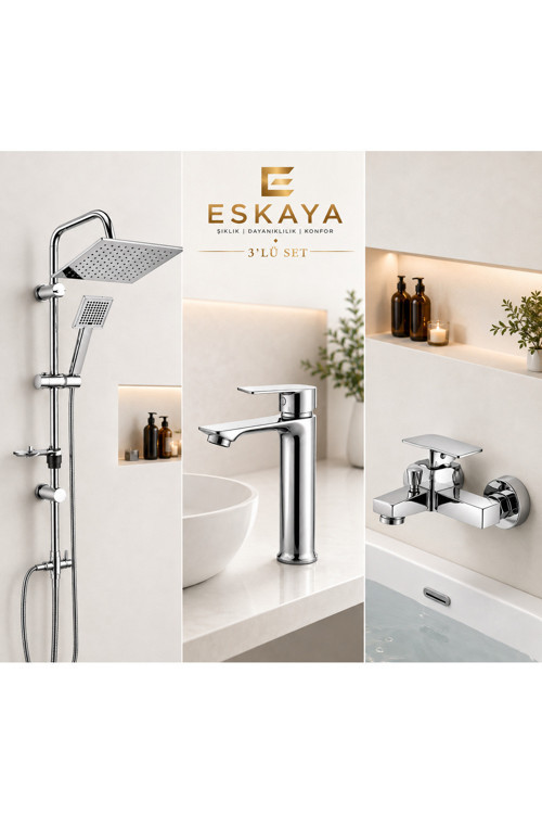 3 Lü Set Duş Sistemi Robot Lavabo Bataryası Banyo Bataryası