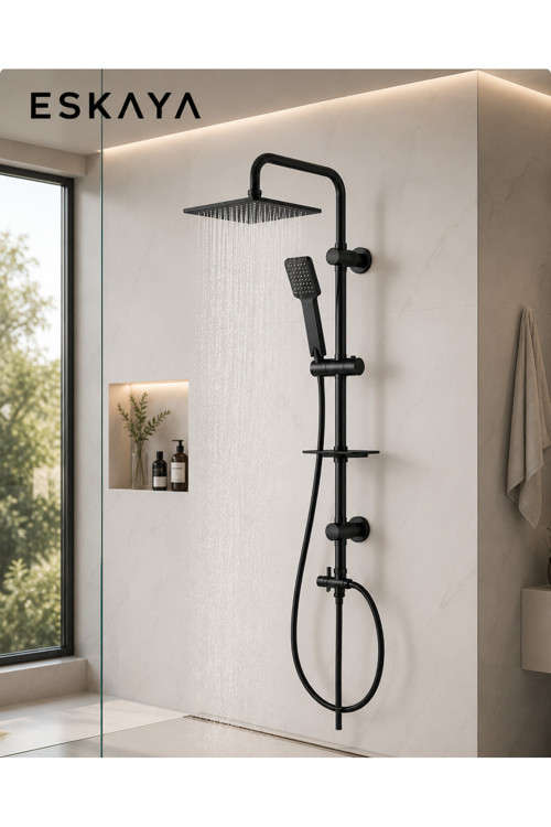 Siyah Kare Tepe Yağmurlama Banyo Robot Duş Seti