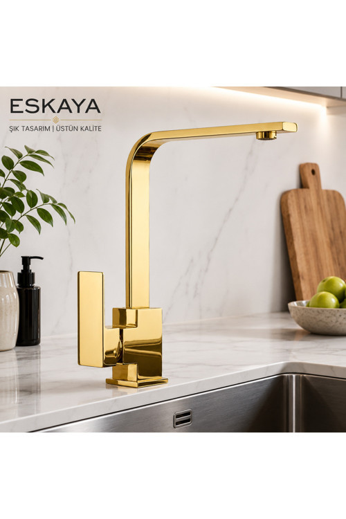 Armatür Gold Kare Mutfak Lavabo Bataryası Kapa 2 Yıl Garantili
