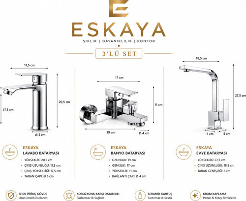 3 Lü Lavabo Bataryası Eviye Bataryası Banyo Bataryası Set