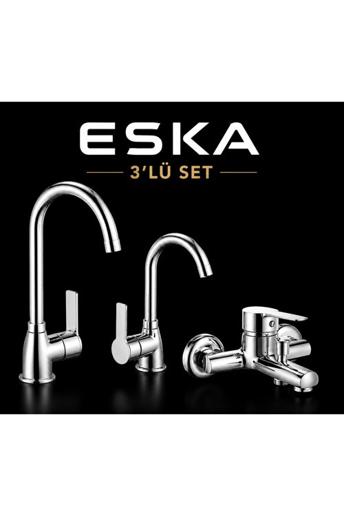 Krom Eviye Mutfak Lavabo —Banyo Bataryası 3 Lü Set