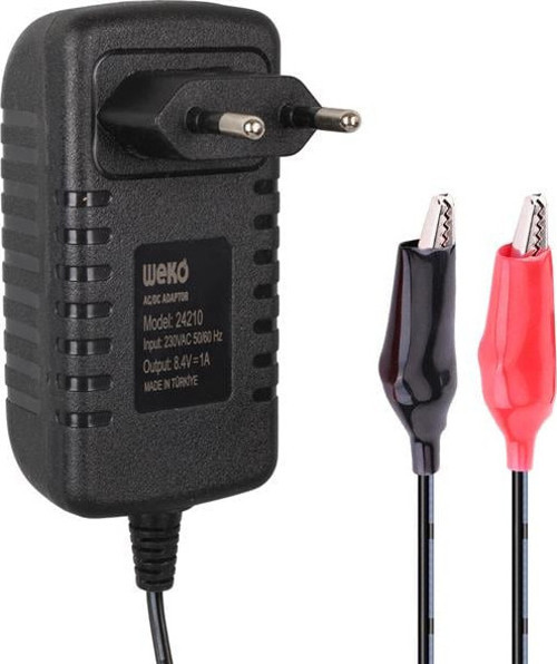 7.2 Volt - 1 Amper Krokodil Uçlu Priz Tipi Yerli Üretim Akü Şarj Adaptörü