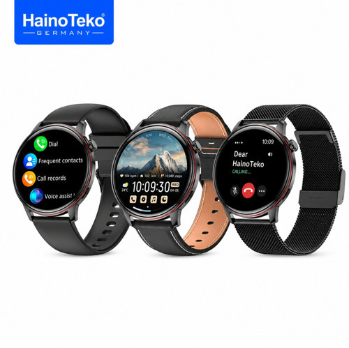 HainoTeko-29 Waterproof Akıllı Saat AMOLED Ekran Bluetooth Arama 3 Kordon Set Siyah