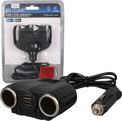 1630 12-24V Çift USB Girişli 120W 80cm Kablolu 2'LI Araç Çakmak Çoklayıcı