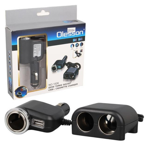 1526 12-24V Tek USB Girişli 120W 80 CM Kablolu 3'LÜ Araç Çakmak Çoklayıcı