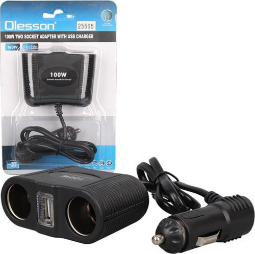 1645 12-24V Tek USB Girişli 100W 70cm Kablolu 2'li Araç Çakmak Çoklayıcı