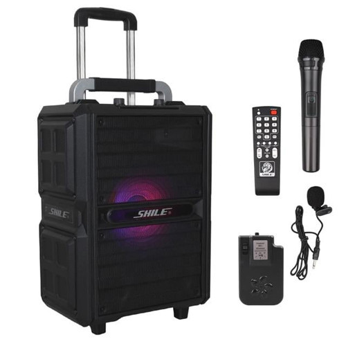 SL-2017 50 Watt Taşınabilir Seyyar Aktif Amfi Hoparlör Kablosuz EL + Yaka Mikrofonlu USB+SD+BT