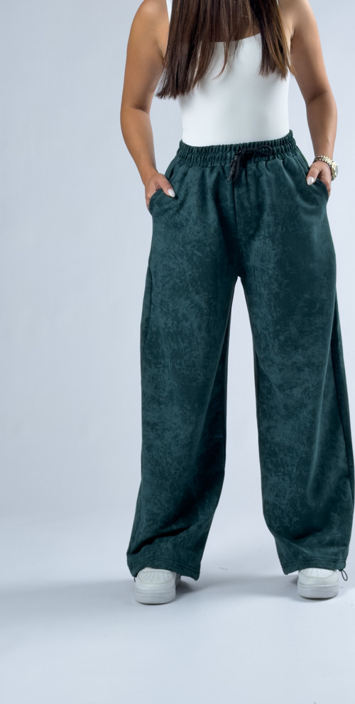 Paça Ayarlamalı Desenli Yeşil Kadın Baggy Pantolon COC3347