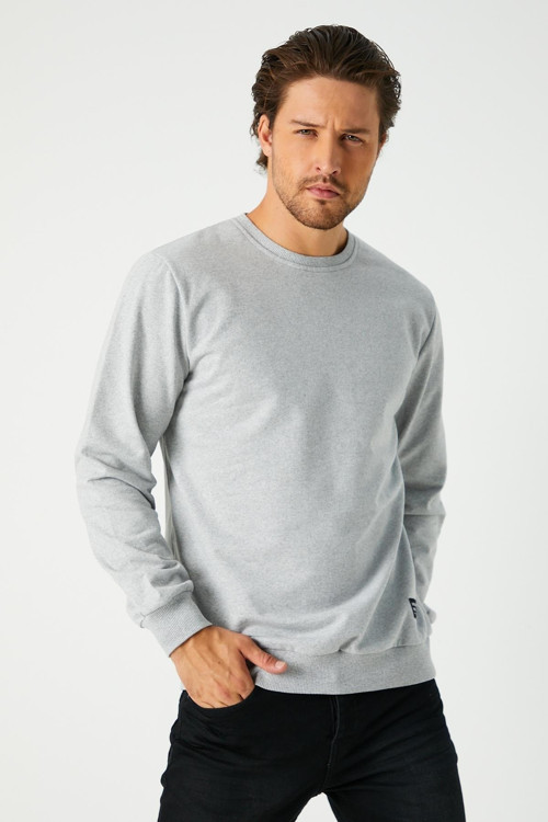 Erkek Gri Basic Bisiklet Yaka Sweatshirt
