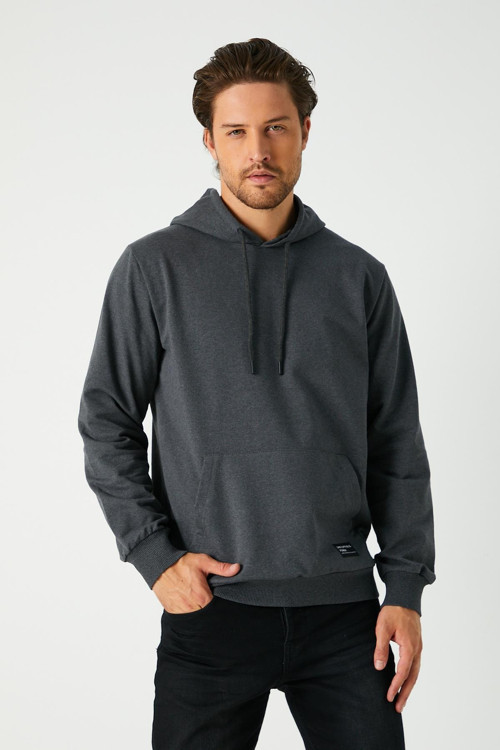 Antrasit Erkek Kapüşonlu Kanguru Cepli Sweatshirt