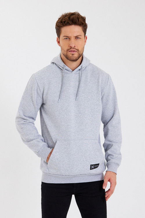 Gri Kanguru Cepli Kapüşonlu Içi Pamuklu Erkek Sweatshirt