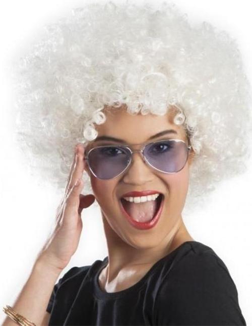 Beyaz Renk Kıvırcık Afro Bonus Peruk