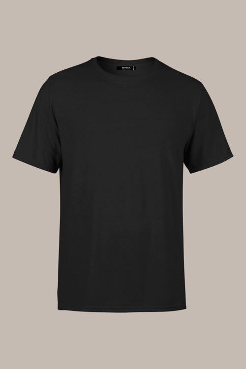 Erkek Siyah %100 Pamuk T- Shirt Regular Fit Rahat Kesim Bisiklet Yaka Basic Tişört
