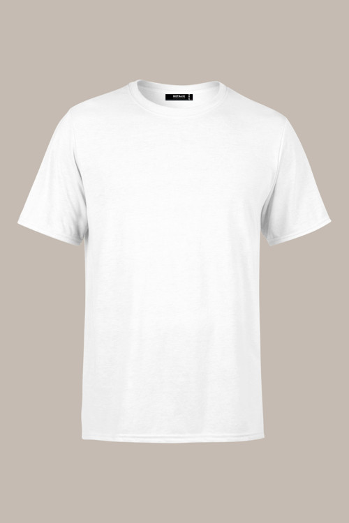 Erkek Beyaz %100 Pamuk T- Shirt Regular Fit Rahat Kesim Bisiklet Yaka Basic Tişört