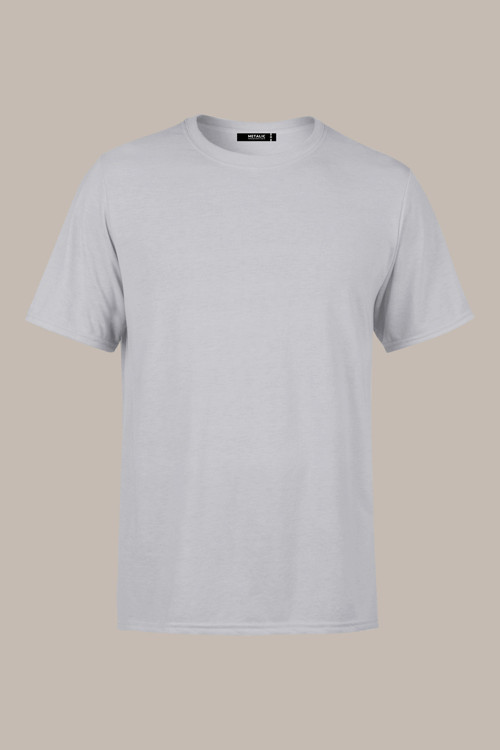 Erkek Gri %100 Pamuk T- Shirt Regular Fit Rahat Kesim Bisiklet Yaka Basic Tişört