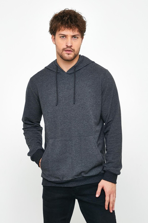 Erkek Antrasit Sweatshirt Kapüşonlu Cepli Regular Fit