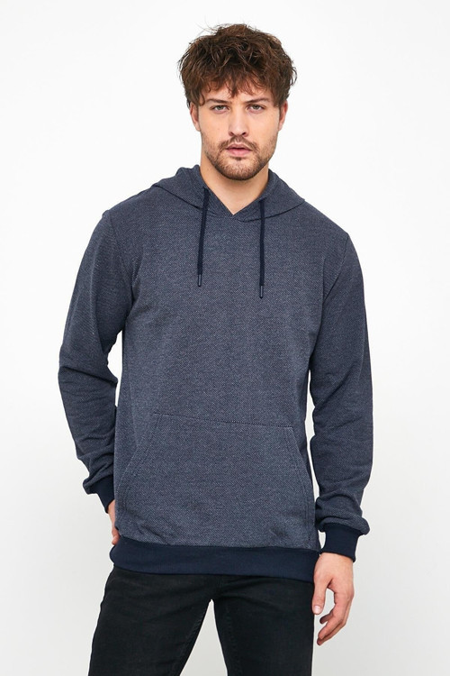Erkek Lacivert Sweatshirt Kapüşonlu Cepli Regular Fit