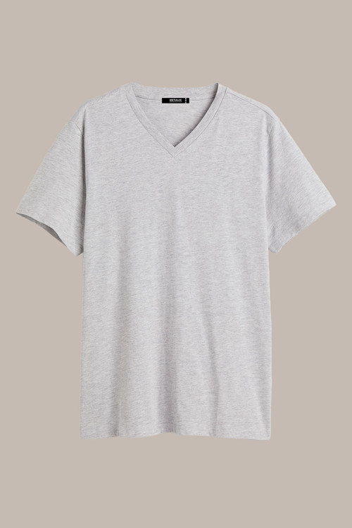 Erkek Gri %100 Pamuk Basıc Regular Fit Pamuklu Kısa Kollu V Yaka T-Shirt