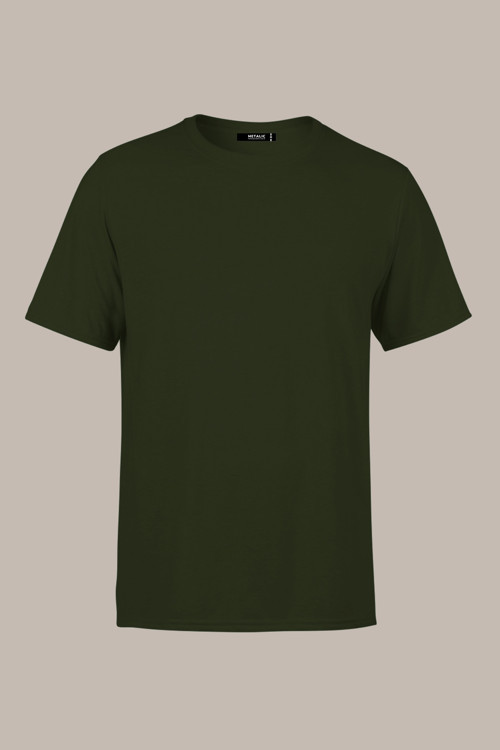 Erkek Haki T- Shirt Regular Fit Rahat Kesim Bisiklet Yaka Basic Tişört