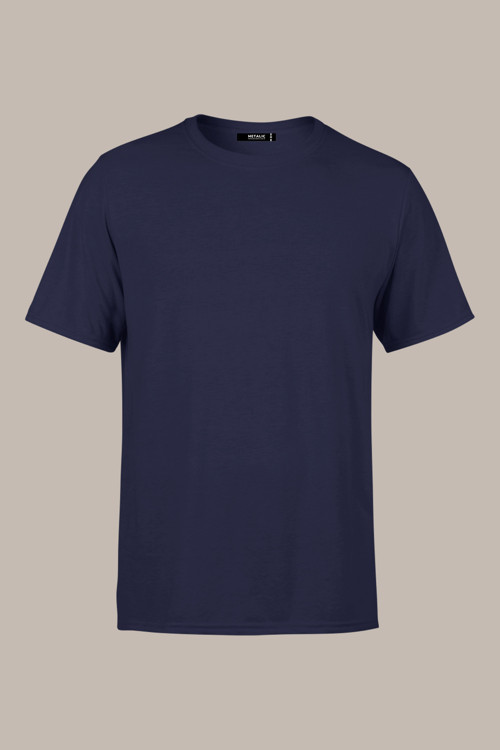 Erkek Lacivert %100 Pamuk T- Shirt Regular Fit Rahat Kesim Bisiklet Yaka Basic Tişört