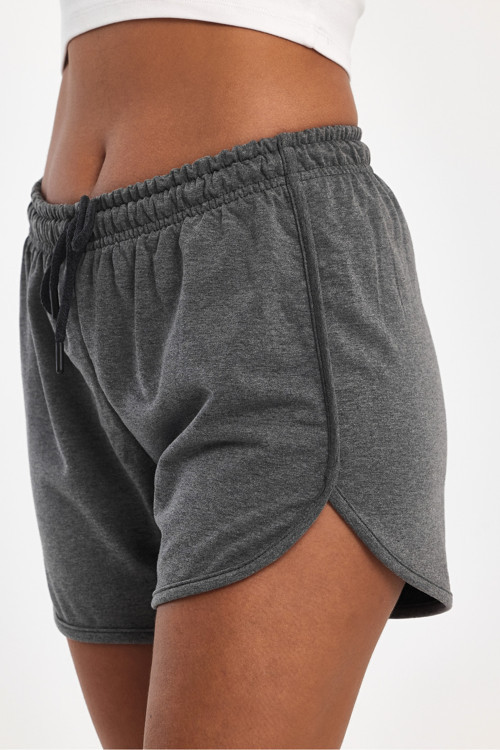 Kadın Yırtmaçlı Penye Kumaş Regular Fit Antrasit Kısa Mini Günlük Şort