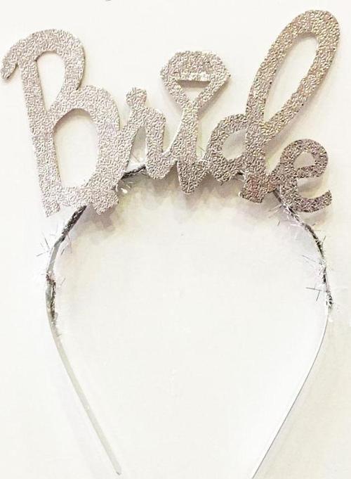 Gümüş Renk Bekarlığa Veda İtalik Yazı Alyanslı Bride Taç