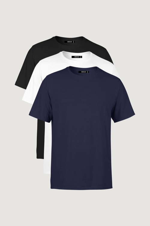 Erkek Çok Renkli %100 Pamuk T- Shirt Regular Fit Rahat Kesim Bisiklet Yaka 3'Lü Basic Tişört Paketi