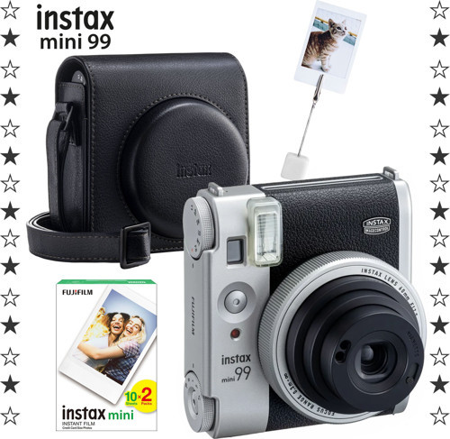 Mini 99 Silver Fotoğraf Makinesi Deri Çanta ve Kıskaç 20'li Film Hediye Seti