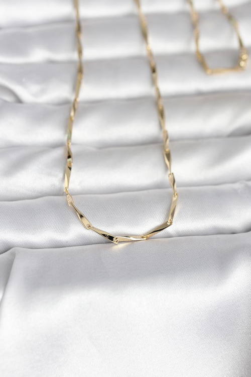CM 14K Gold Renk Kesme Çubuk Zincirli Model 60 cm Kadın Kolye 5886 - OVRLAU9877-2009