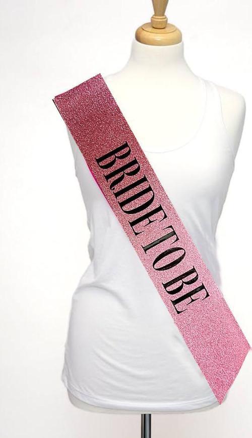 Pembe Üzeri Siyah Büyük Bride To Be Yazılı Simli Işıltılı Kuşak Kemer 10 cm Genişlik
