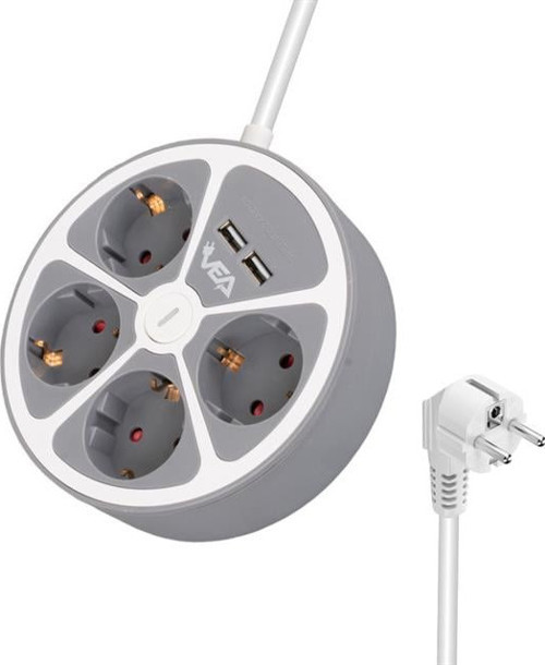 VE-G604YU 4'lü 2 USB’li Anahtarlı 1.5 Metre Grup Priz