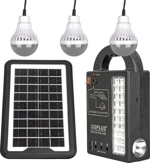 GD-999 Güneş Enerjili Solar Aydınlatma Sistemi 3 Ampullü Powerbank Özellikli Taşınabilir