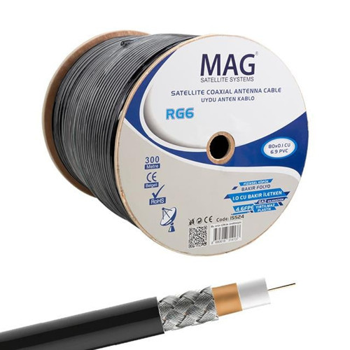 RG6-U6 Cu-Cu Bakır Yeşil Anten Kablo 300 Mt
