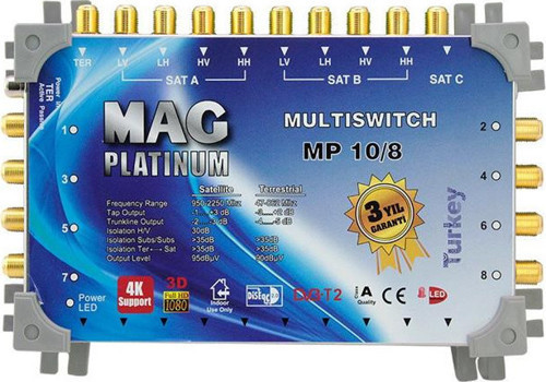 Platinum MP 10/8 Multiswitch - 10 Giriş 8 Çıkışlı Merkezi Uydu Santrali Hybrid 4K ve 3D Destekli